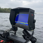 PikeTech PRO Visor installed on a Garmin fish finder for improved screen visibility and glare reduction