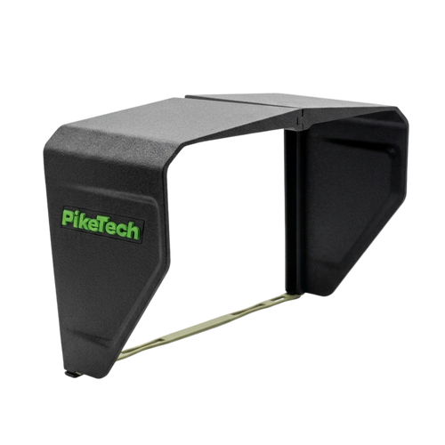 PikeTech PRO Visor for fishfinder and marine electronics showing premium ASA material construction with UV, heat and marine resistance for harsh outdoor conditions